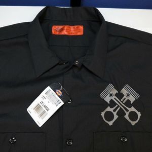 NEW DICKIES Embroidered Pistons PIT CREW WORK SHIRT Sz Mens XXL speed racing car
